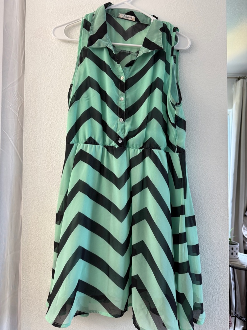 freebird Mint Green and Black Chevron Mini Dress
